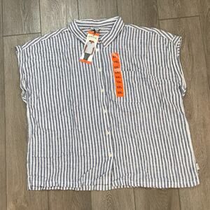 NWT Orvis Linen Blend Blue & White Stripe Button Down Cap Sleeve Size XXL Women